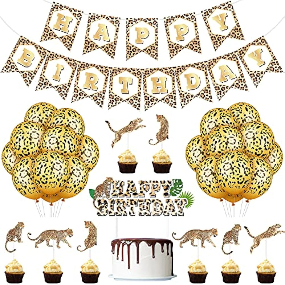 46 Pieces Leopard Banner Cheetah Banner Cheetah Theme Balloons Leopard