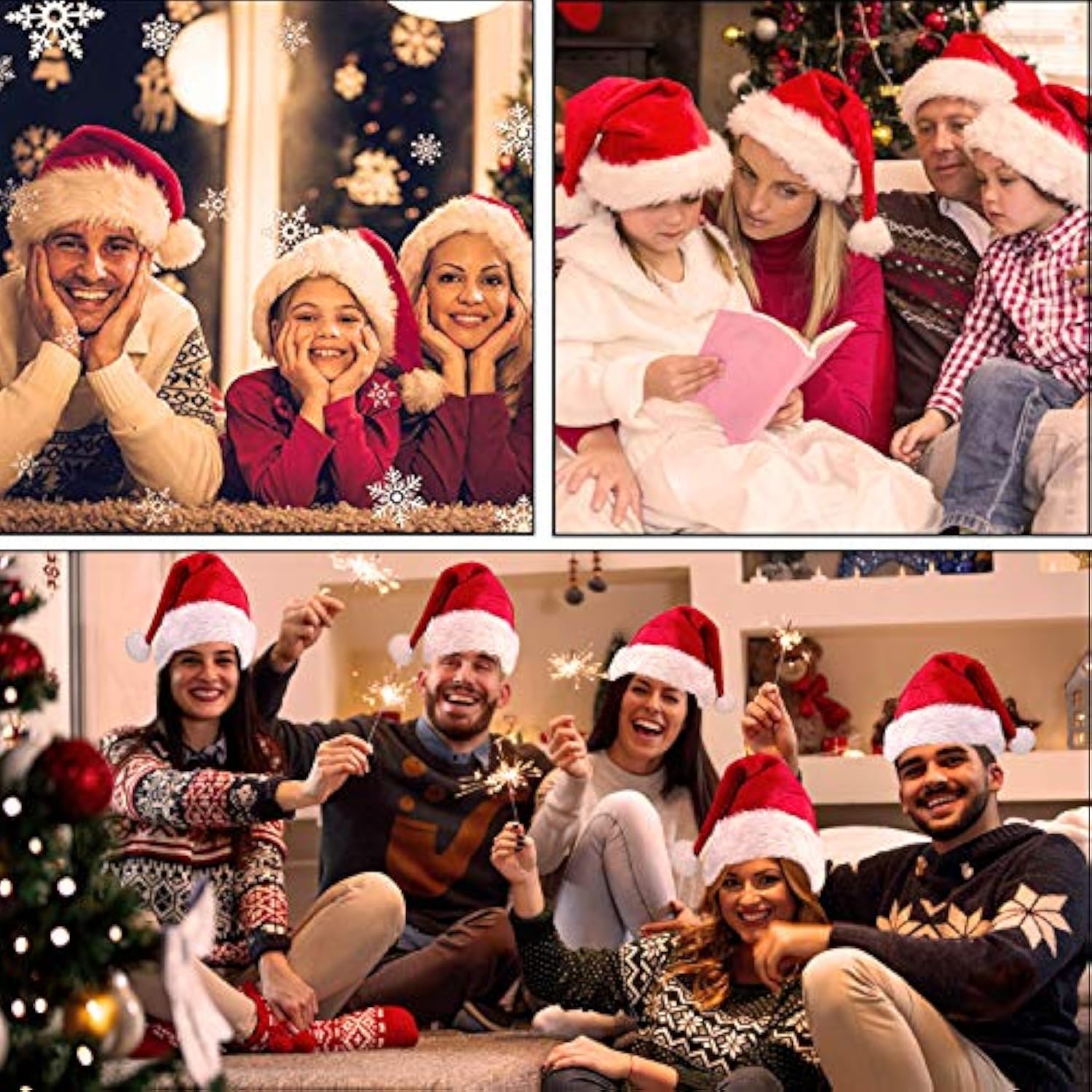3 Pack Plush Christmas Santa Hats Xmas Holiday Hats For Adult Unisex Christmas Headwear Party Favor Supplies
