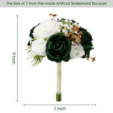Wedding Bridesmaid Bouquets Set Of 6, Artificial Silk Flowers Arrangement For Ceremony Marriage Proposal Party Anniversary Decorations - Emerald Green & Gold & White