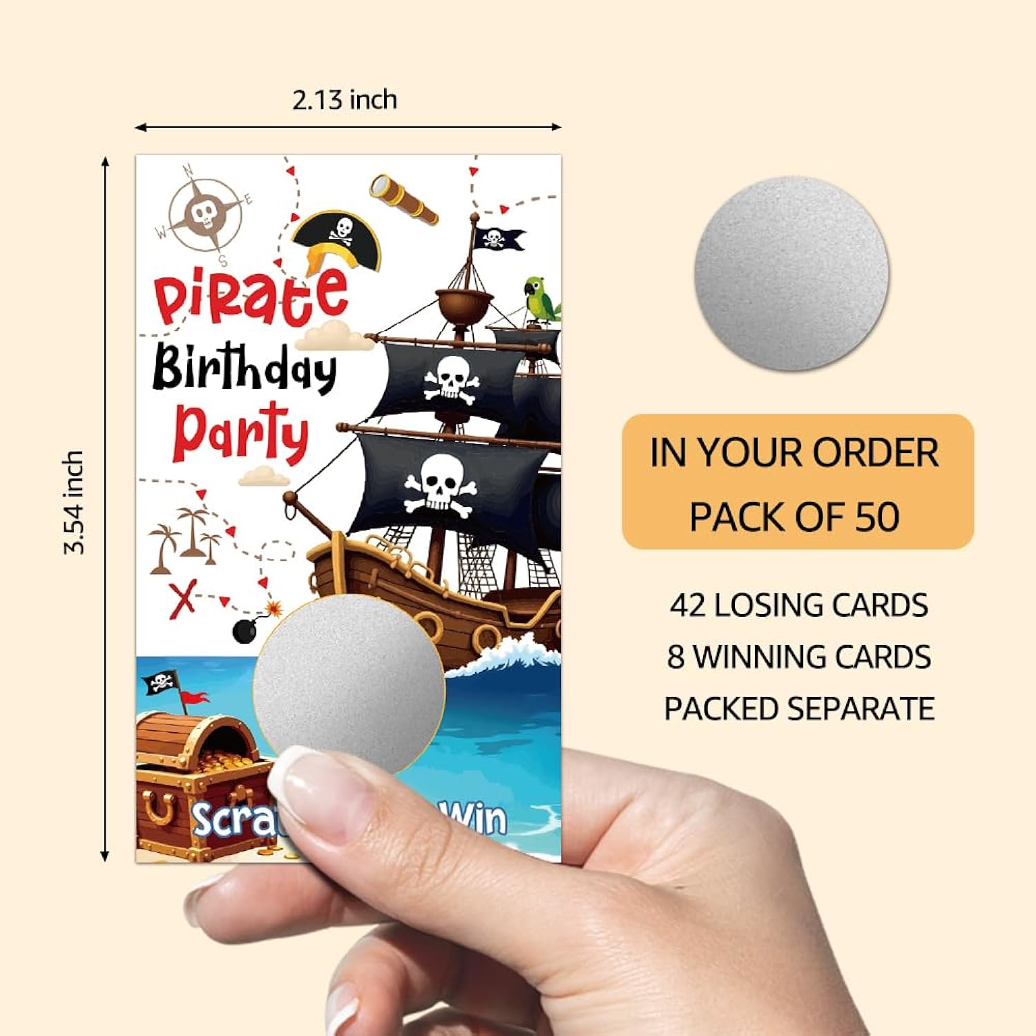 50 Pack Pirate Birthday Party Theme Scratch Off Game, Pirate Boy Scratch Cards For Birthday Party Games, Finding Treasure Raffle Tickets For Group Games Family Activity, Baby Shower