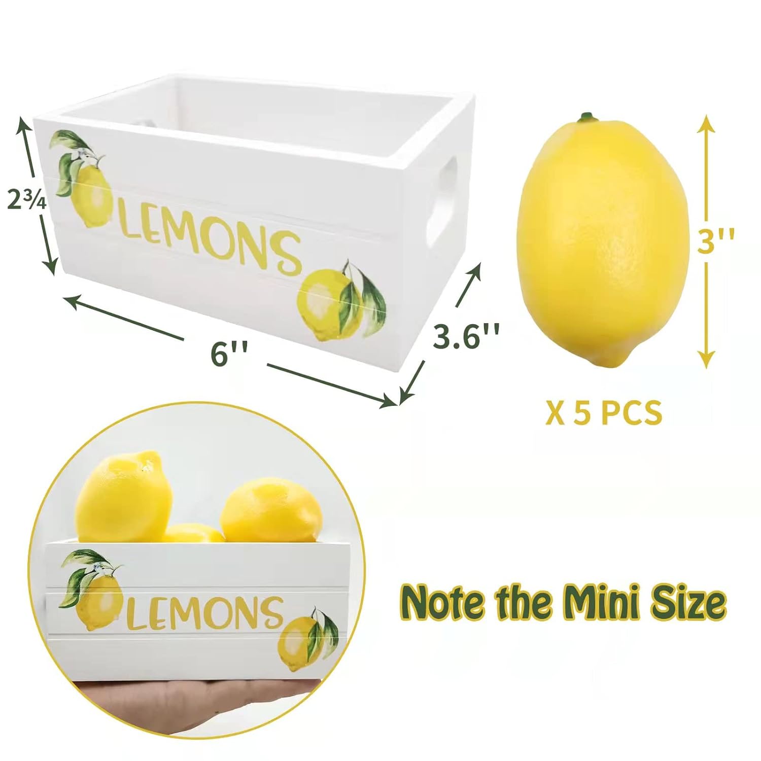 Lemon Mini Crate Summer Tiered Tray Decor Farmhouse Lemonade Kitchen Decorations Summertime Wood Crate With 5 Faux Lemons