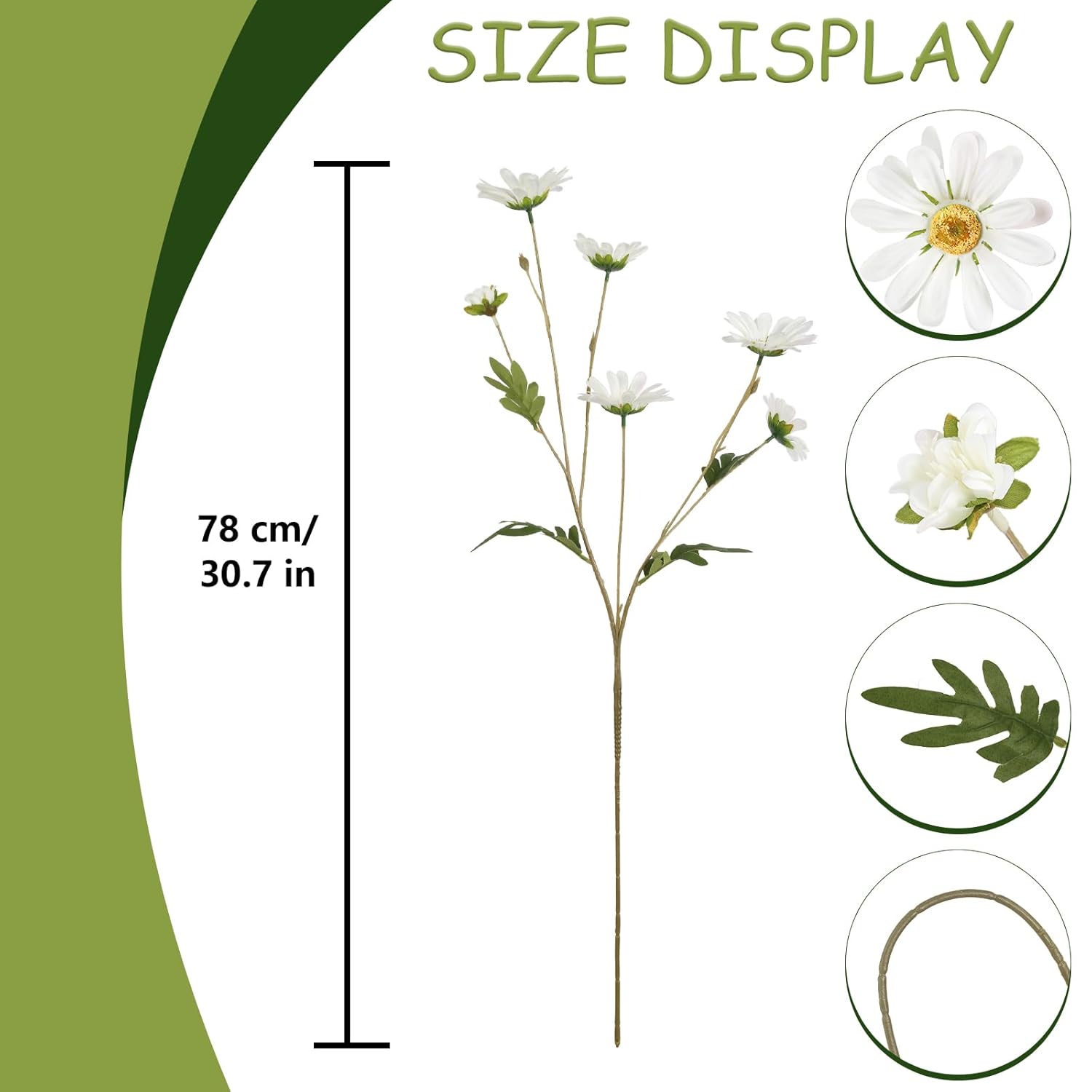 White Artificial Daisy Flowers 6Pcs 29.52” Long Stem Faux Daisies 36 Heads Fake Wild Flowers For Tall Vase Living Room Bedroom Bridal Bouquets Table Centerpieces(White)