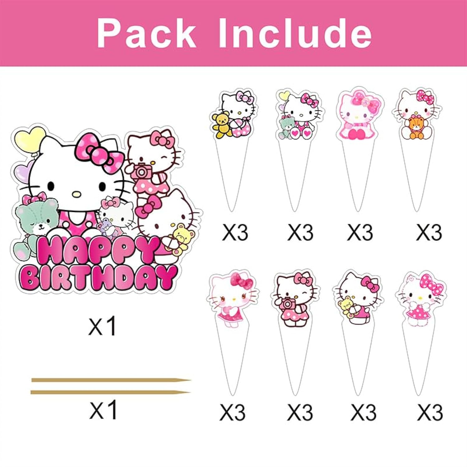 25-Pc Kitty Cake Set with Cupcake Toppers & Cake Topper for Birthday Parties