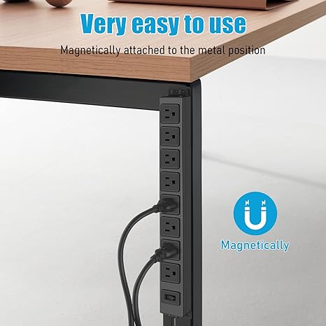 Heavy Duty Metal Surge Protector Power Strip 8 Outlets 14AWG 6FT Extension Cord 1200J Black