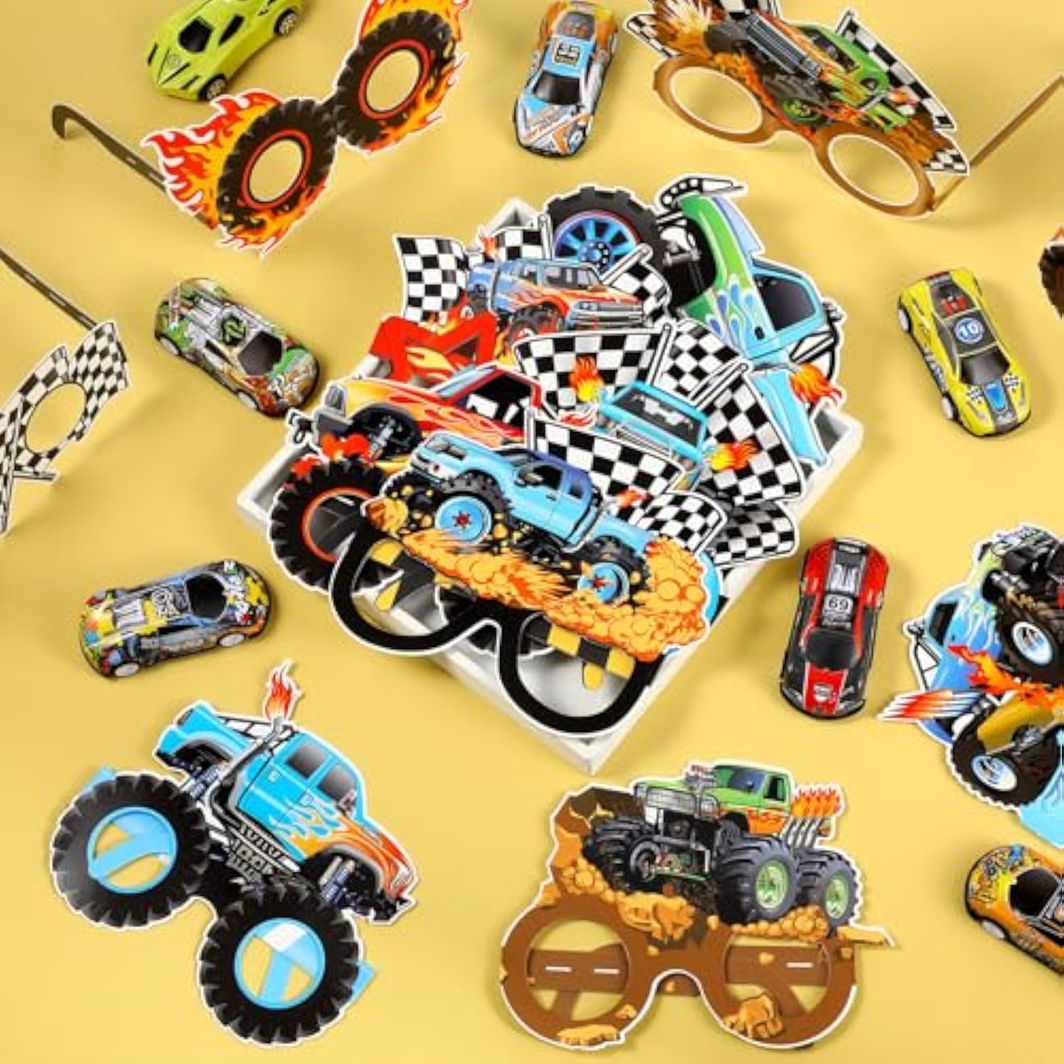 32 Pcs Monster Truck Party Decorations Paper Glasses Monster Truck Photo Booth Props Car Theme Eyeglasses For Baby Shower Birthday Party Supplies Favors