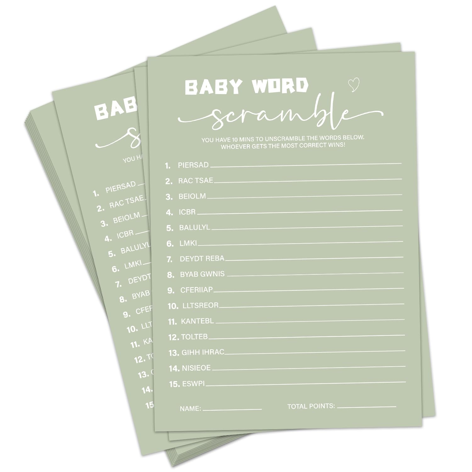Baby Shower Game Cards Kits, Minimalism Sage Green Baby Word Scramble Games Cards For Boys Or Girls, 30 Game Card & 1 Answer Card, Gender Reveal Party Supplies & Activities -G03