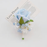 Boutonniere Corsage Set, Artificial Flowers Accessories For Wedding Prom Party Homecoming Celebration Suit Decorations-2 Pieces Light Blue+White