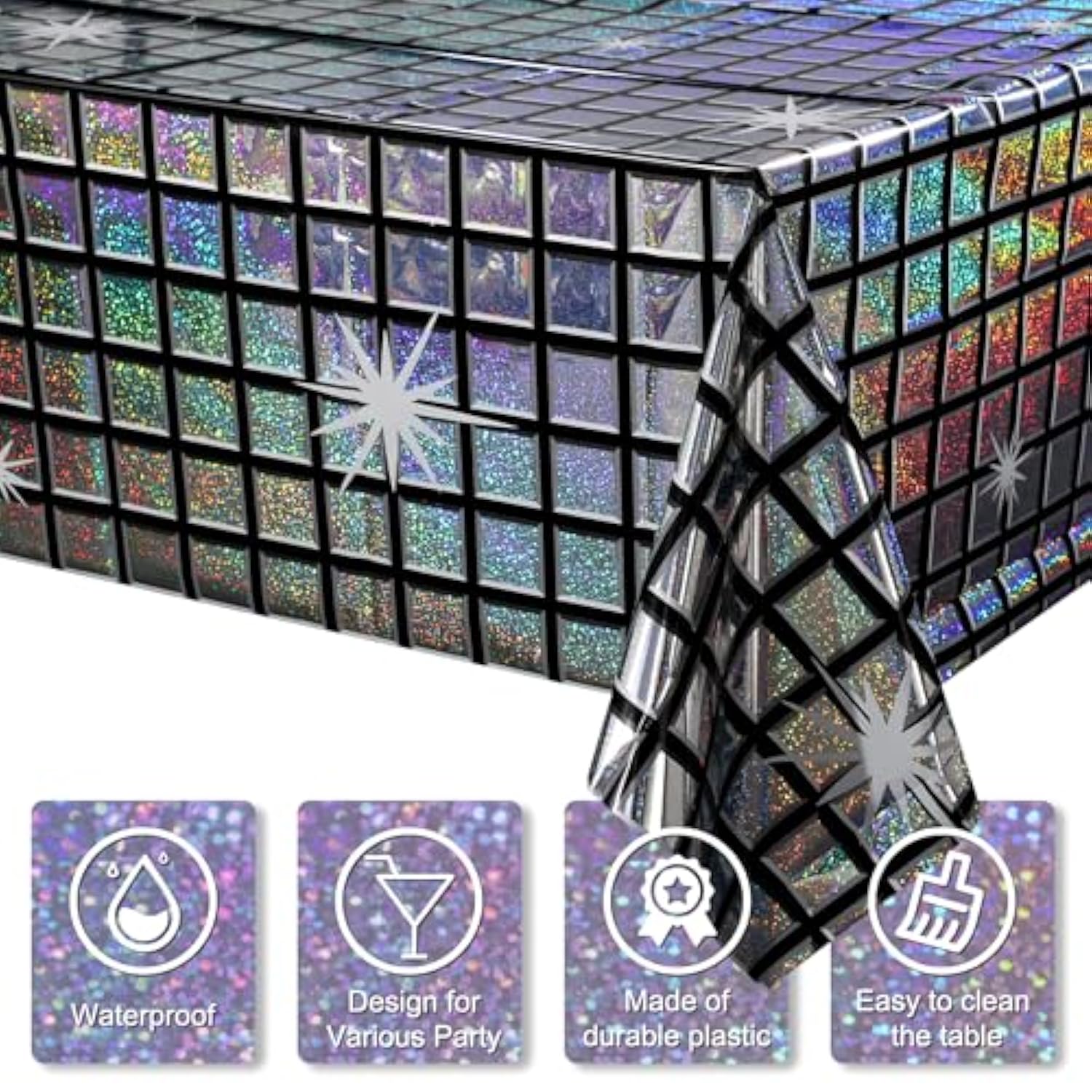 3 Pack Disco Tablecloth Party Decorations, Shiny Iridescent Disposable Laser Rectangle Table Covers, Silver Plastic Table Cloth For 70S Disco Birthday Theme Party Decorations, 39 X 108Inch
