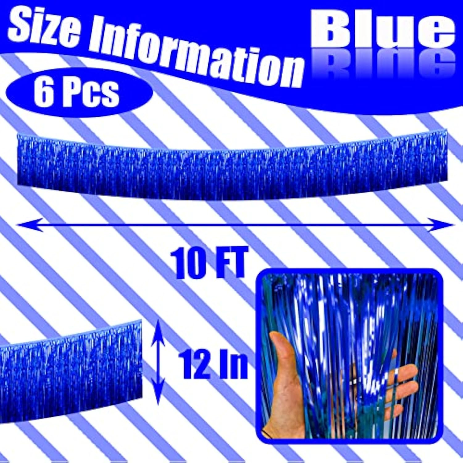 6 Pack 10 Feet Foil Fringe Garland Metallic Tinsel Streamers Banner Wall Hanging Curtain Backdrop Banner For Parade Floats, Thanksgiving, Christmas, Birthday, Halloween Party Decorations(Blue)
