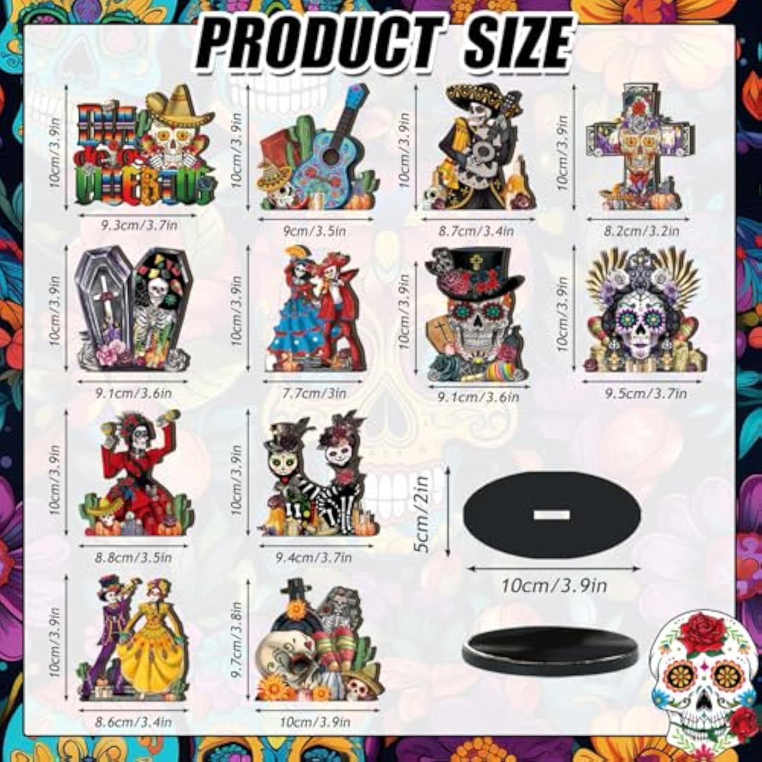 12 Pcs Day Of The Dead Table Decorations Wooden Mexican Dia De Los Muertos Altar Centerpiece Halloween Sugar Skull Table Topper Decor Skeleton For Mexican Fiesta Tiered Tray Decor Party Favor