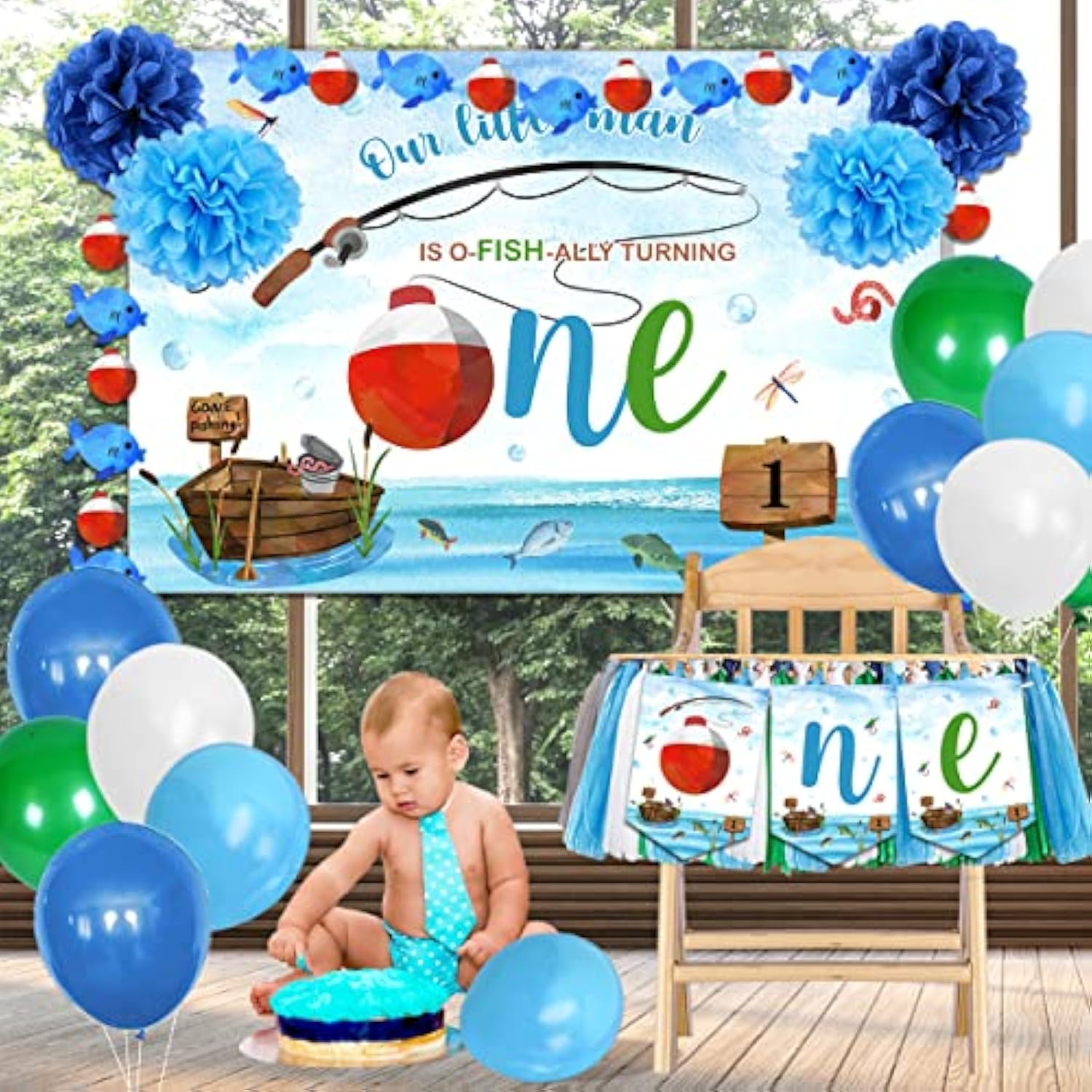 Ofishally One Birthday Decorations Gone Fishing 1St Birthday Party Supplies Our Little Man Is Ofishally Turning One Backdrop Banner Balloons Theme Party Decorations For Baby Boy