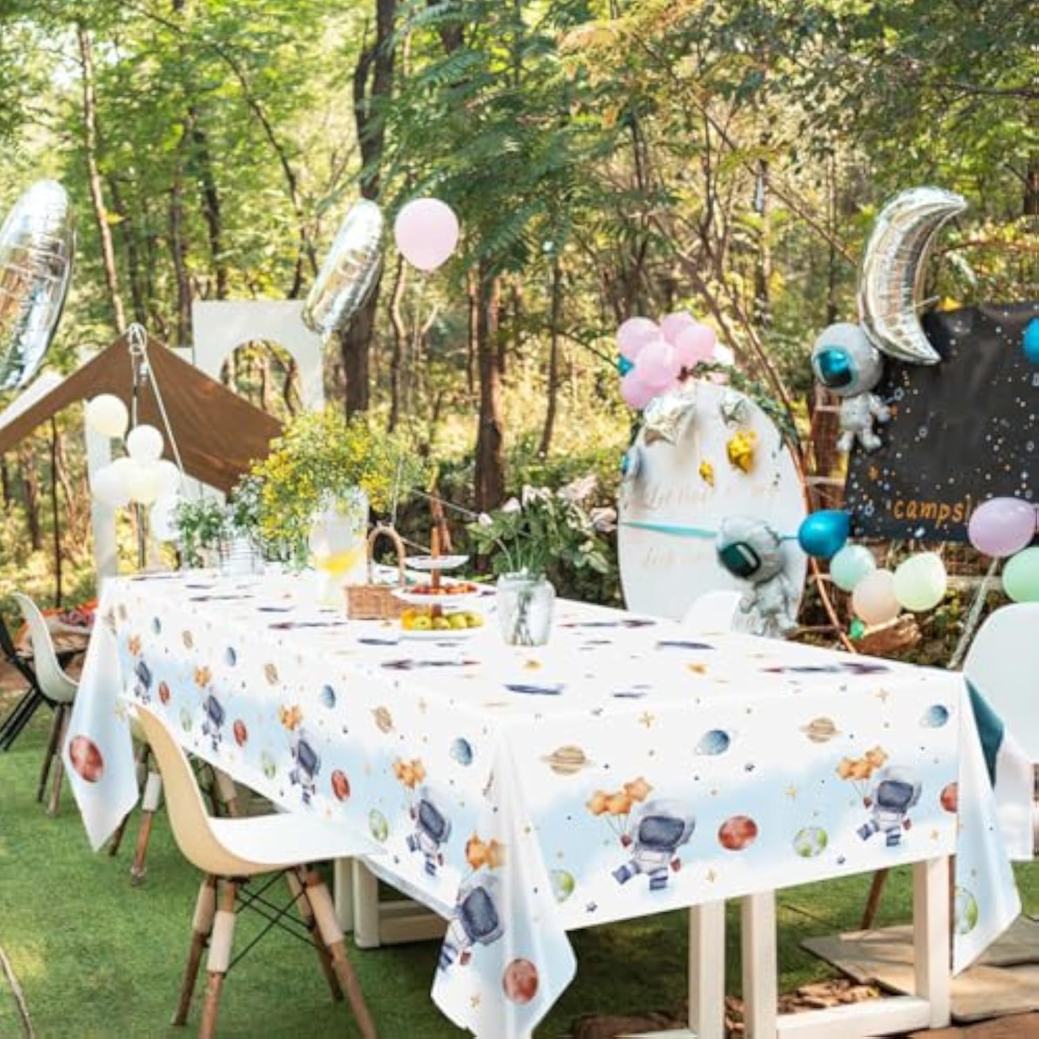 3Pcs First Trip Around The Sun Tablecloth 108X54 Inch Space Birthday Plastic Disposable Outer Space Table Cover Solar System Table Decoration Space Theme Party Baby Shower Supplies