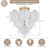 4 Light Gold Glass Ceiling Light Vintage Flush Mount Chandelier Fixture