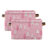 Christmas Tree Pink Storage Basket Fabric Kitchen Baskets Winter Snowflake Xmas Decorations Open Home Storage Bins Boxes Foldable Organizer Bag For Toy Book Shelf Closet Baskets 16×12×8 Inches