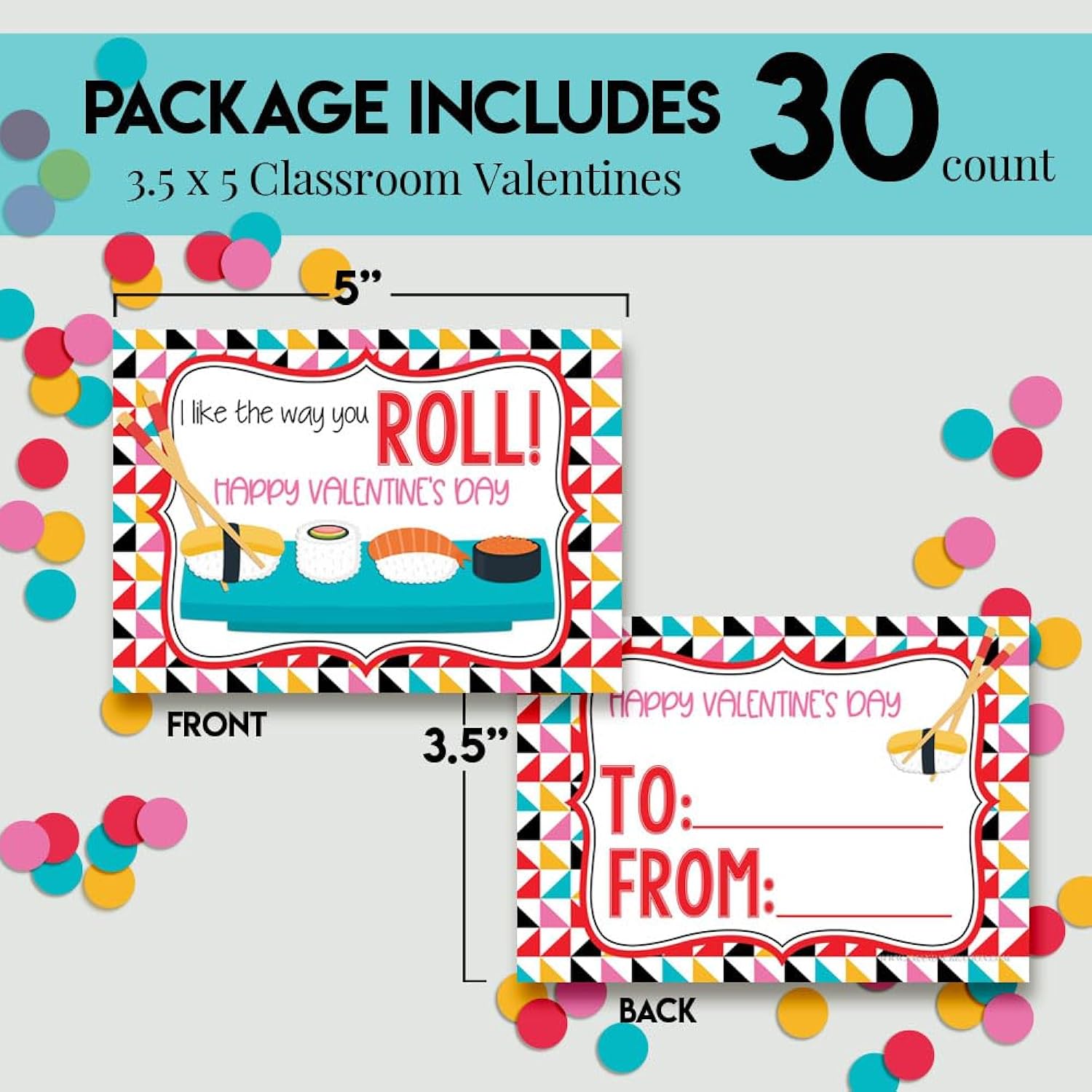 I Like The Way You Roll Cute Sushi Themed Valentine'S Day Cards For Kids To Give To Friends & Classmates, Thirty (30) 3.5" X 5" Fill In Cards (Without Envelopes) By Amandacreation