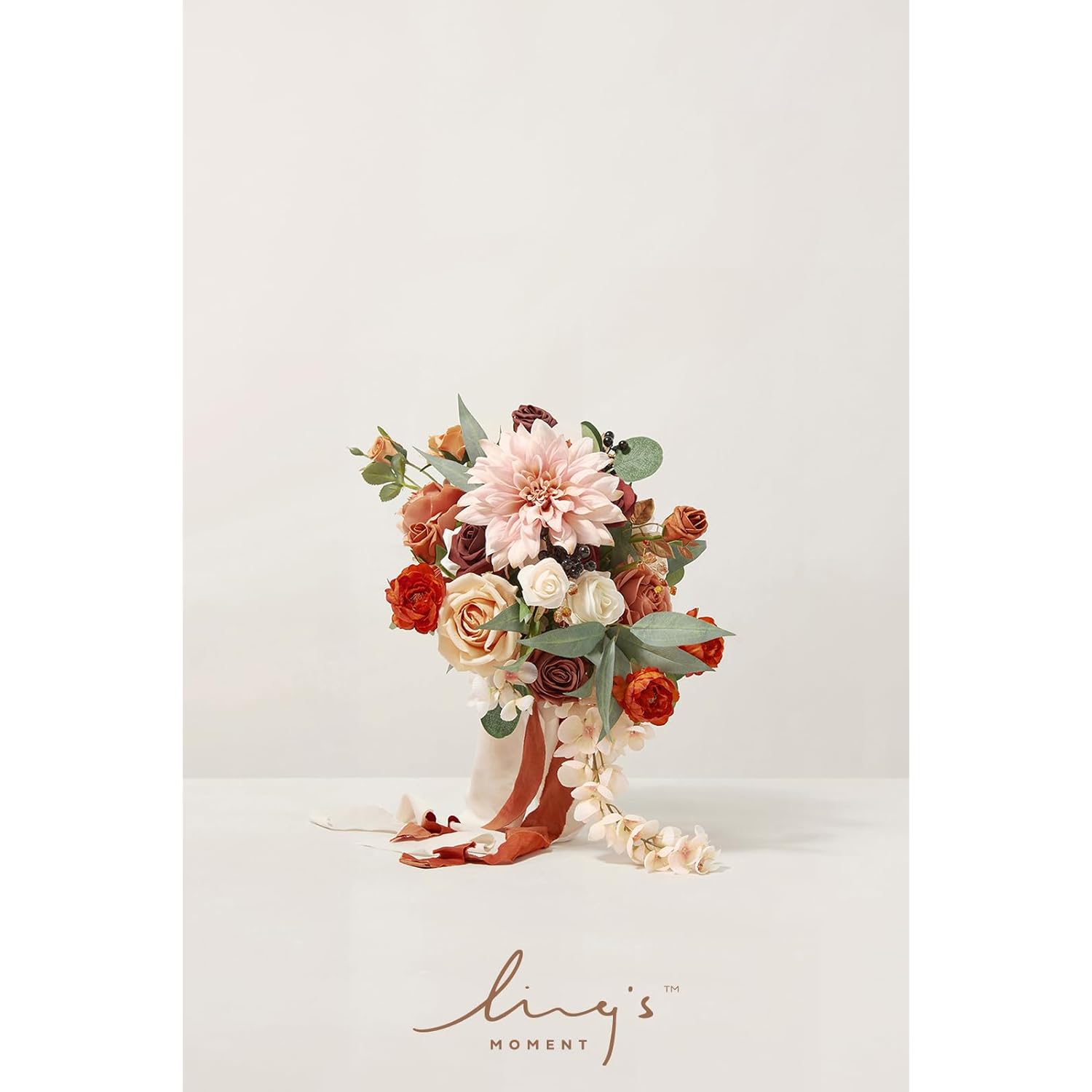Wedding Artificial Flowers Package, Bridal Bouquet, Bridesmaid Bouquets, Boutonniere For Men, Rose Petals.Terracotta Orange