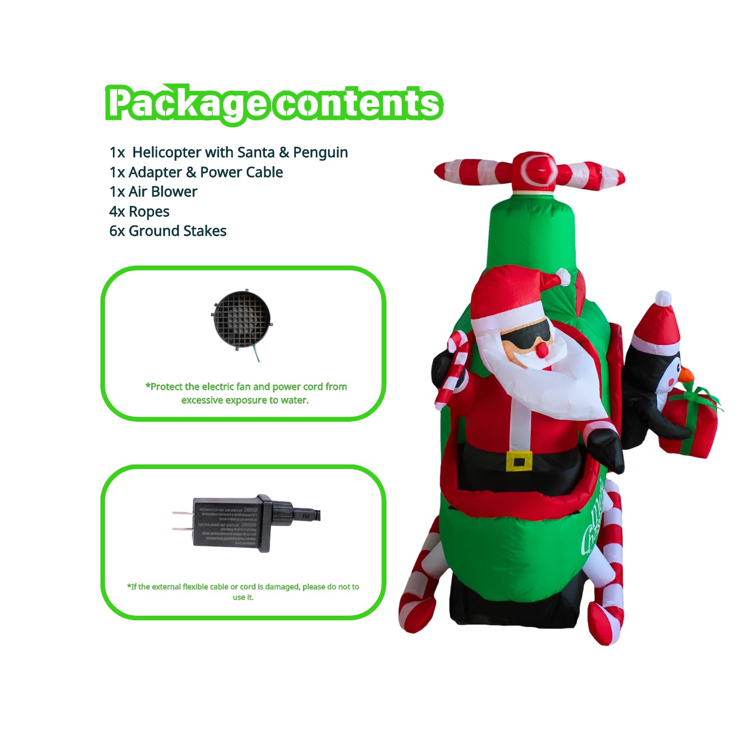 6.5Ft Inflatable Helicopter With Santa Outdoor Decoration, Christmas Blow Up Yard Decorations, Built-In Led Lights Infla