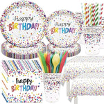 Confetti Birthday Party Supplies, Confetti Sprinkles Decorations Tableware, Plates, Napkins, Cups, Cutlery, Tablecloth, Happy Birthday Confetti Theme Table Decorations Dinnerware | Serve 24