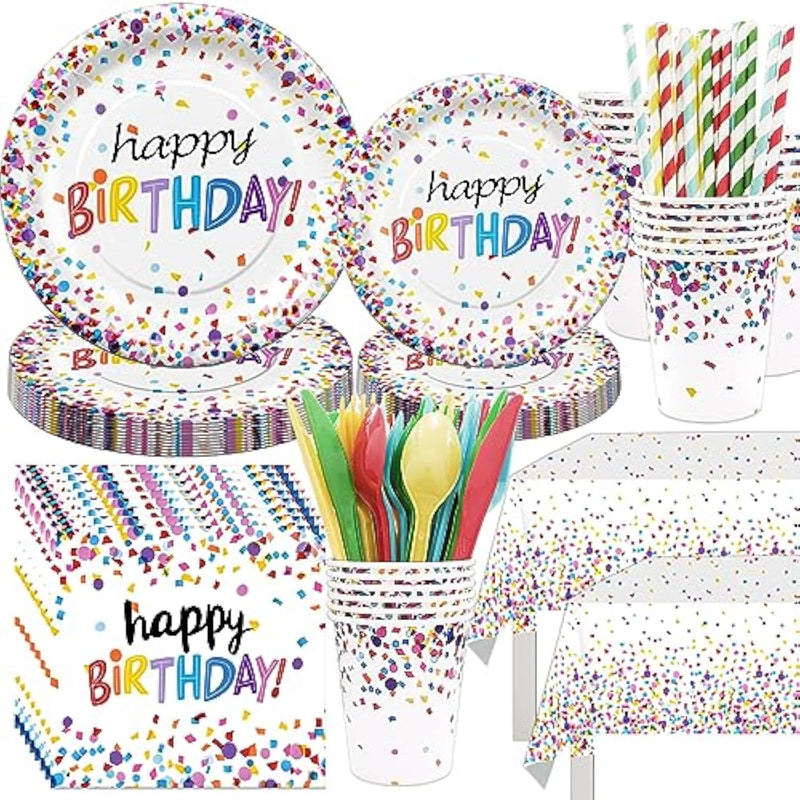 Confetti Birthday Party Supplies, Confetti Sprinkles Decorations Tableware, Plates, Napkins, Cups, Cutlery, Tablecloth, Happy Birthday Confetti Theme Table Decorations Dinnerware | Serve 24