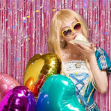 Pink Tinsel Curtain Party Backdrop 2-Pack Glitter Foil Fringe Decorations