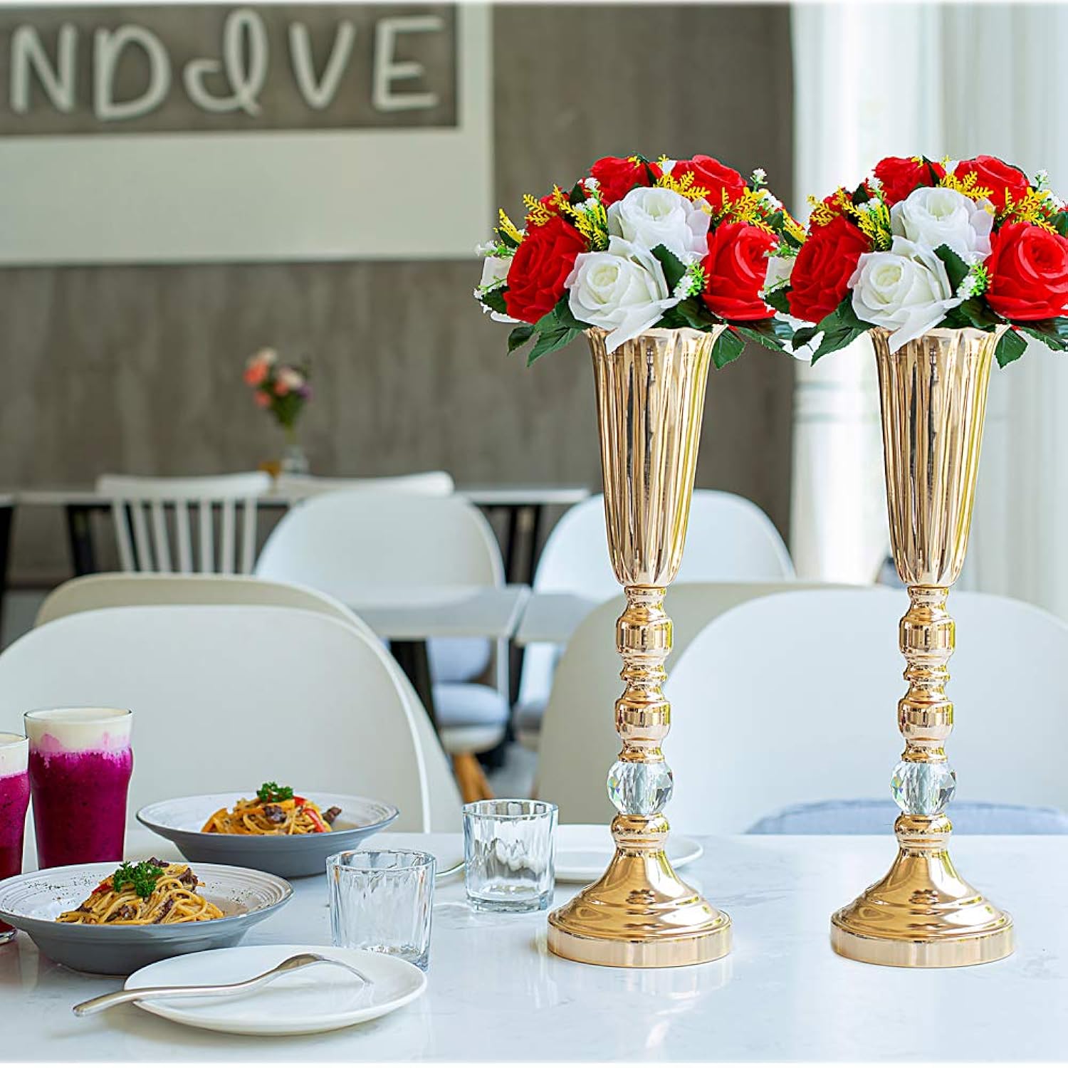 2 Pcs Fake Flower Ball Arrangement Bouquet, 15 Heads Plastic Roses With Base, Artificial Flower For Wedding Bouquets Centerpieces Party Valentine'S Day Home Decor