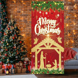 Christmas Nativity Door Banner Red Gold Jesus Scene Party Decoration 73x36 Inch