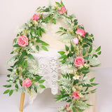 Rose Garland With Flowers, Artificial Fake Flower Greenery Spring Garland For Baby Shower Wedding Mantle Table Centerpiece Spring Decor Vine Decor, Floral Wreath (Pink Rose)