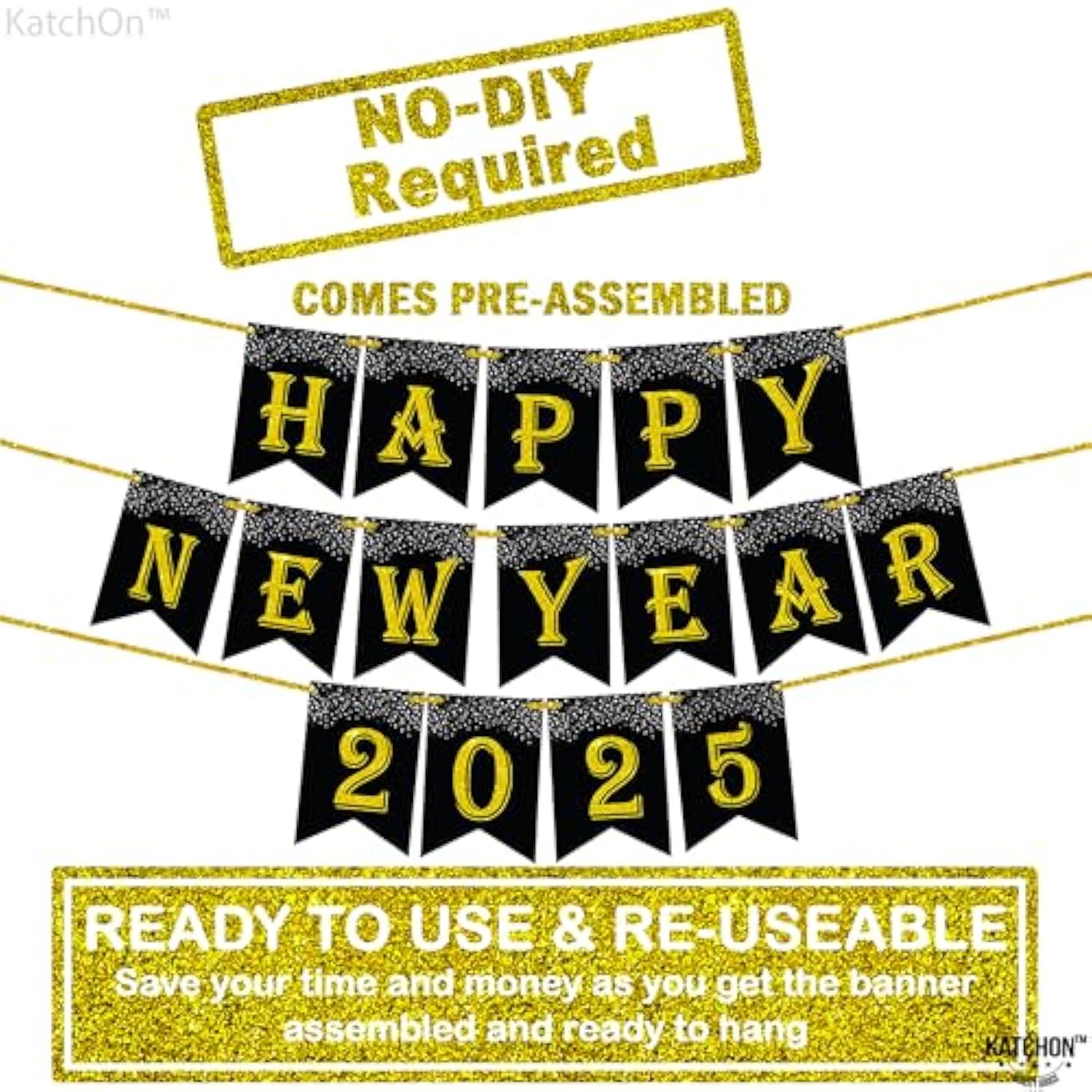 10ft Glitter Happy New Year Banner - No DIY - 2025 NYE Decor