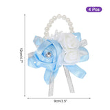 Wrist Corsage Artificial Flower Bracelets Pack Of 4 Rose Wrist Bride Groom Decorative For Wedding Ceremony Prom Party Anniversary Sky Blue