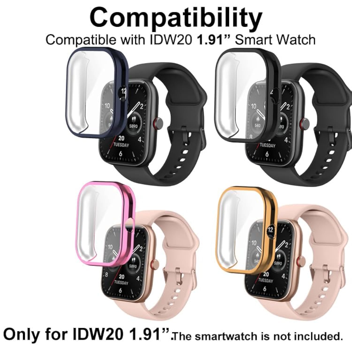 Watch Cases Compatible With Faweio, Enomir, Wmk, Yoever, Toobur Idw20 1.91” Smart Watch, Tpu Case With Screen Protector, Protecting Watch Body & Screen