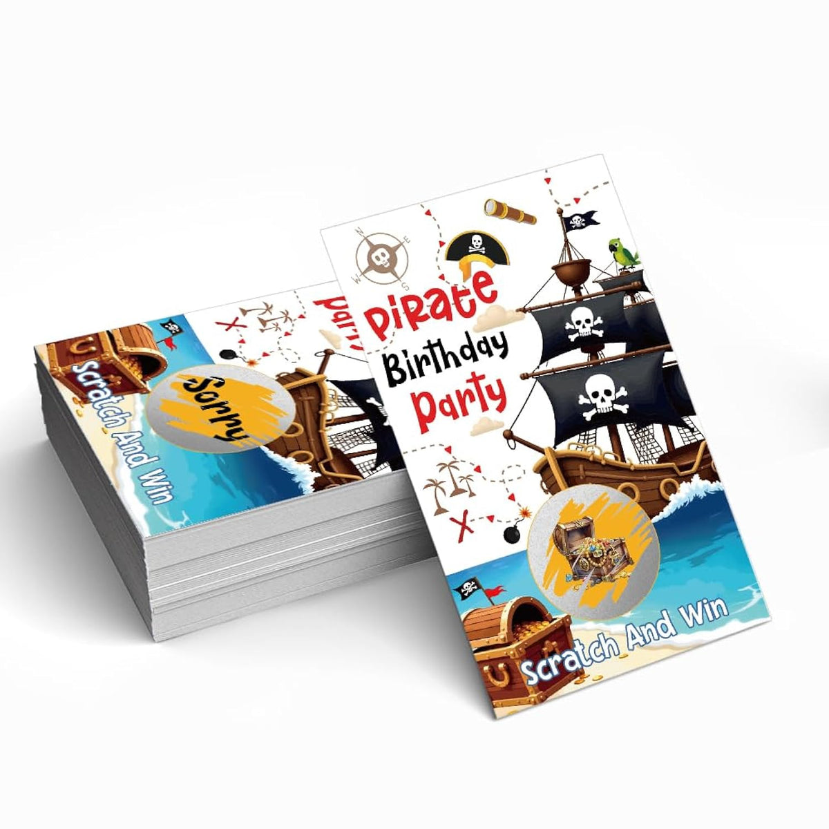 50 Pack Pirate Birthday Party Theme Scratch Off Game, Pirate Boy Scratch Cards For Birthday Party Games, Finding Treasure Raffle Tickets For Group Games Family Activity, Baby Shower