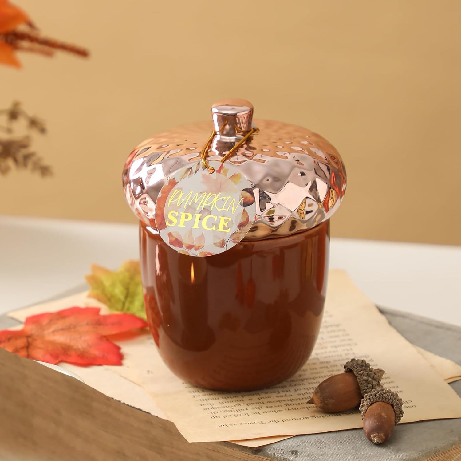 Thanksgiving Scented Candle, Pumpkin Spice Scented Candle, 6Oz Acorn Shaped Candles, Ceramic Jar Candles, Autumn & Thanksgiving Gift, Cozy Home Gift
