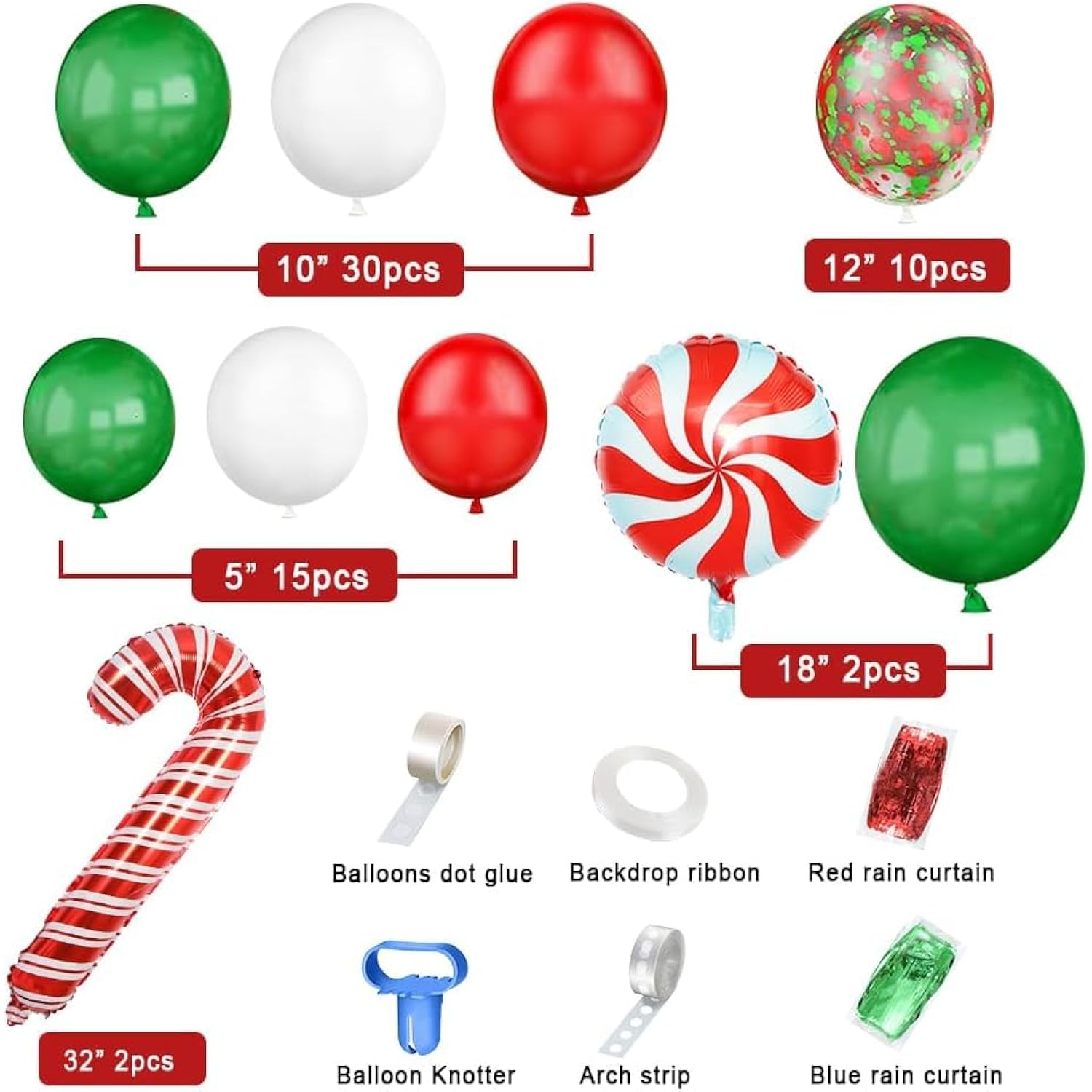 153pcs Christmas Balloon Garland Kit Red White Green Party Decor