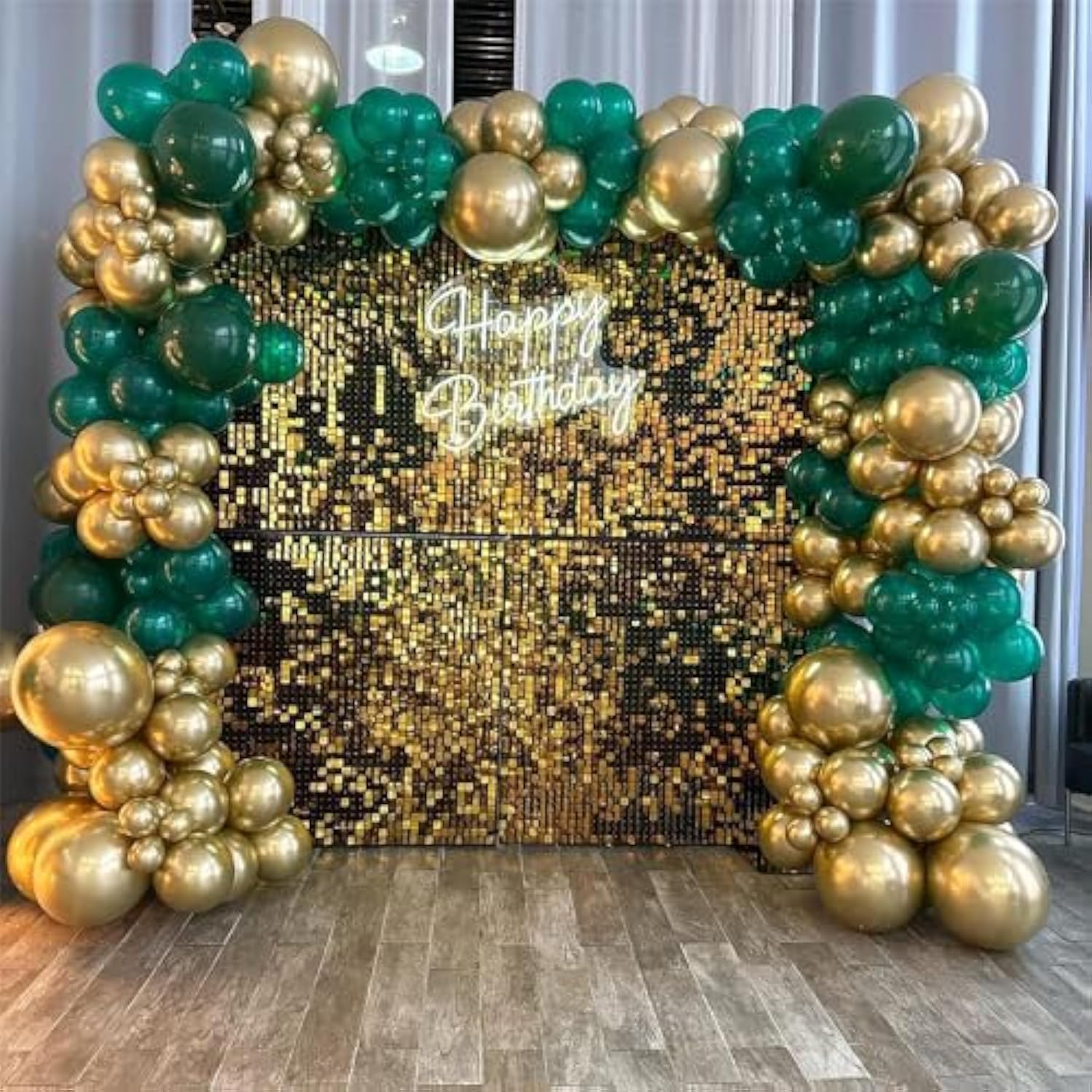 140pcs Green & Gold Balloon Garland Kit – Emerald, Forest, Hunter for Party and Event Decor