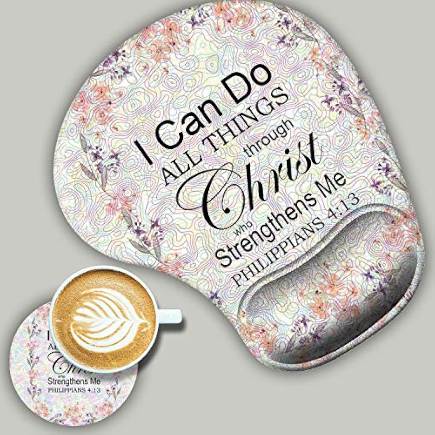 2 Pack Gaming Mouse Pad And Coaster, Ergonomic Mouse Pad With Wrist Support Gel, Non-Slip Pu Base, Easy Typing Pain Relief Effect, Suitable For Office And Home (Philippians 4:13)