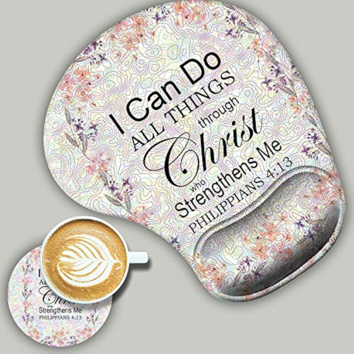 2 Pack Gaming Mouse Pad And Coaster, Ergonomic Mouse Pad With Wrist Support Gel, Non-Slip Pu Base, Easy Typing Pain Relief Effect, Suitable For Office And Home (Philippians 4:13)