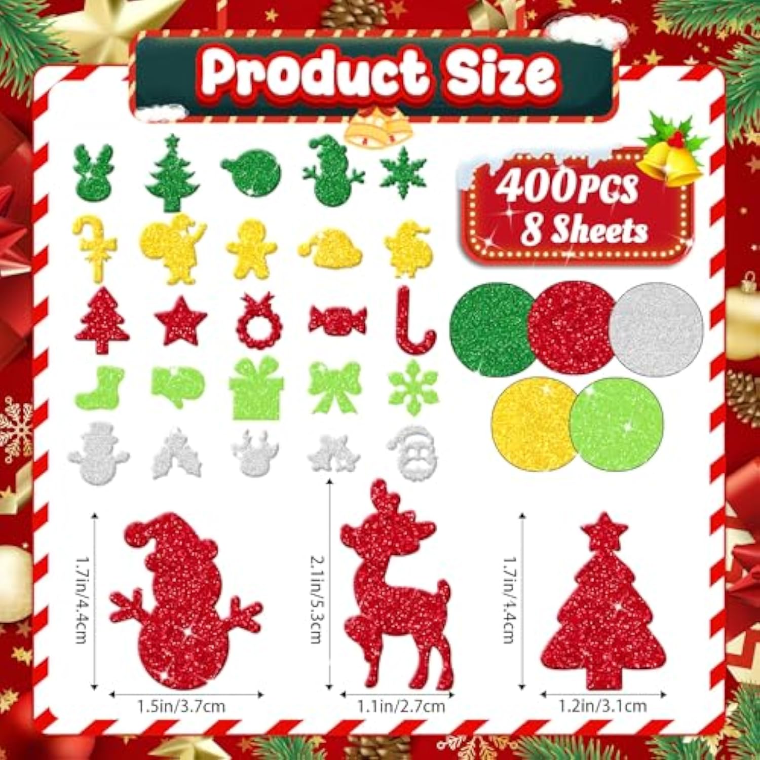 400 Pcs Christmas Foam Stickers, Glitter Foam Stickers For Kids Crafts, Christmas Snowflake New Year Self Adhesive Sticker For Greeting Cards Scrapbook Holiday Party Supplies Stocking Diy Decor
