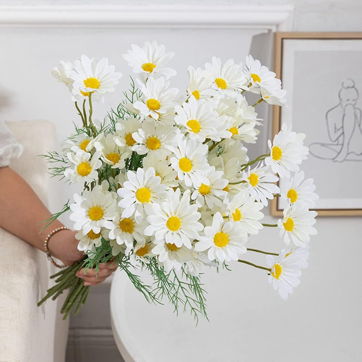 Artificial Flowers10 Bundles Artificial Daisy Flowers 20.5" High Small Daisy Artificial Flower Outdoor Silk Flowers Fake Wildflowers Faux Greenery Shrubs Plants Home Decoration