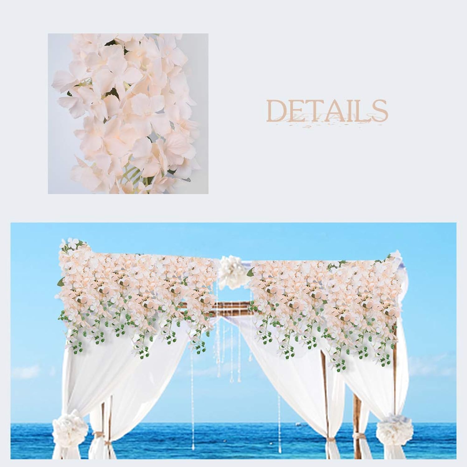 6Pcs Artificial Silk Hydrangea Flowers Long Stems Fake Flowers For Tall Vase Wedding Vine Hanging Garlands Flower For Home Office Arch Party Decoration(Champagne)