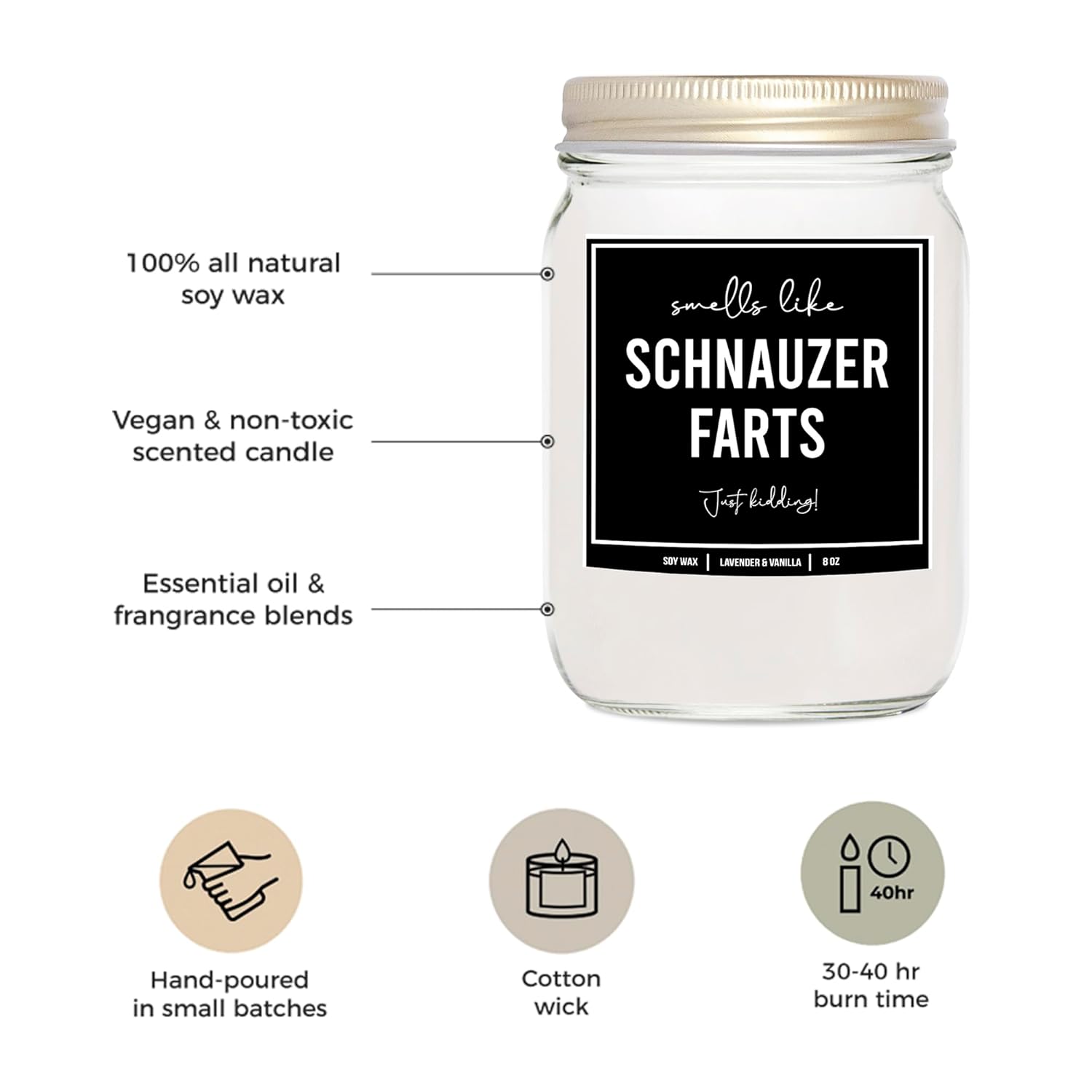 You Nique Schnauzer Lover - Dog Fart Candle 8Oz - White, Black Schnauzer Gifts For Women, Men - Schnauzer Mom & Dad Gifts, Schnauzer Decor, Ornament, Items (Lavender & Vanilla)