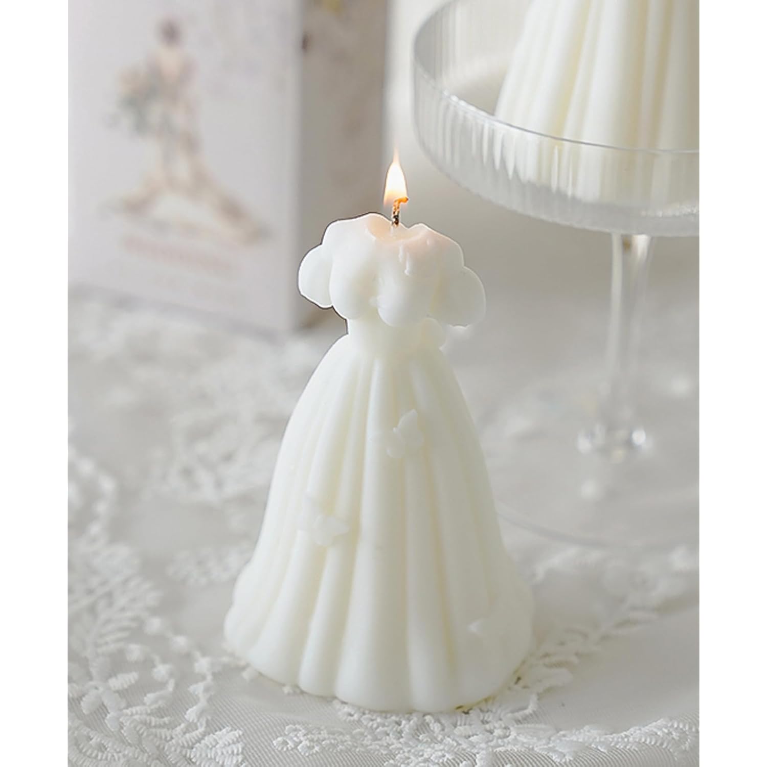 Wedding Dress Aesthetic Scented Candle,120G Handmade Bride Shape Soy Wax Aroma Decorative Art Candle For Table Photo Prop Valentine'S Day Wedding Birthday,Prefect Gift For Meditation Stress