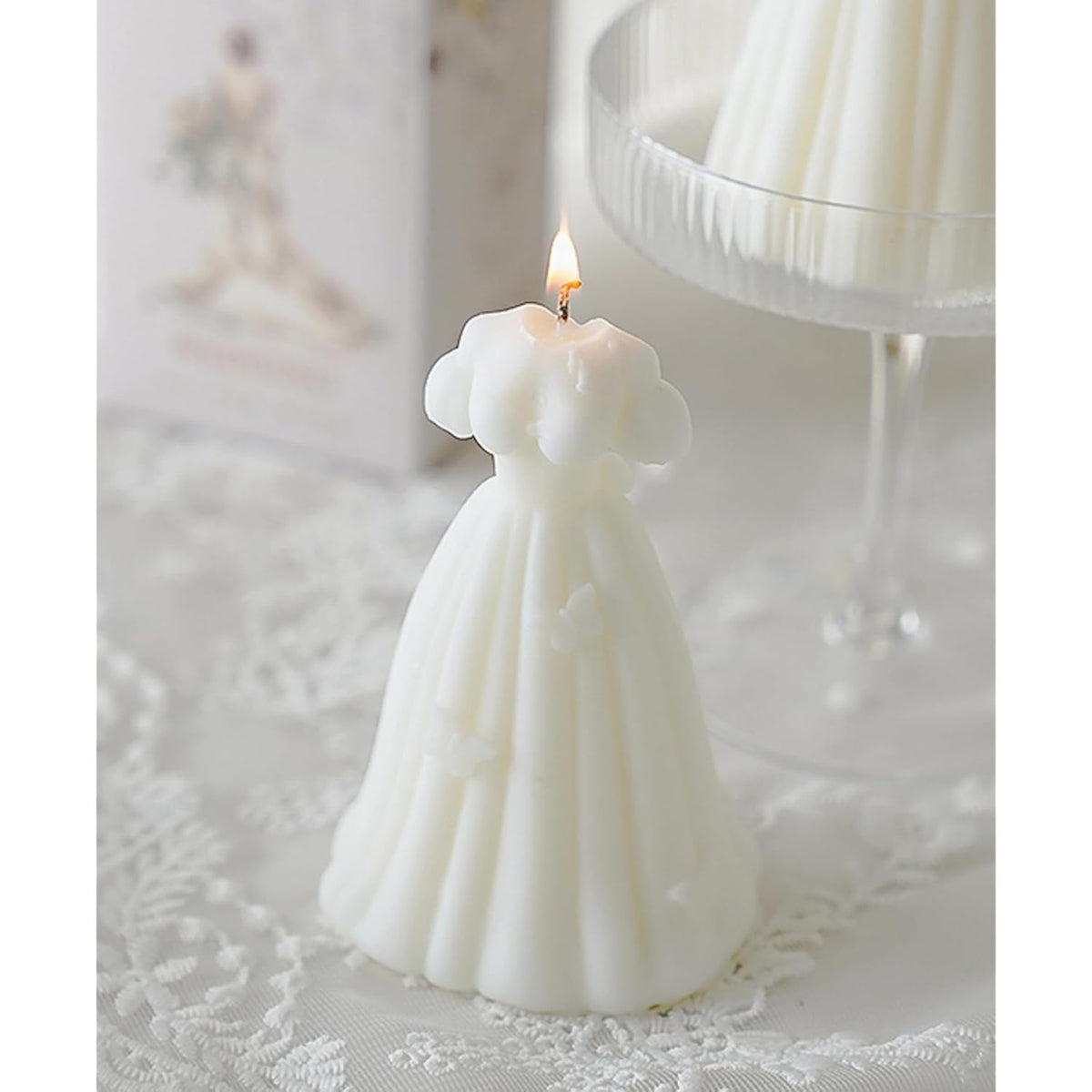 Wedding Dress Aesthetic Scented Candle,120G Handmade Bride Shape Soy Wax Aroma Decorative Art Candle For Table Photo Prop Valentine'S Day Wedding Birthday,Prefect Gift For Meditation Stress