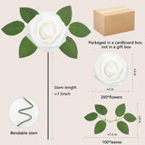 200Pcs Artificial Flowers White Roses Real Looking Foam Fake Roses With Leaves And For Diy Wedding Bouquets Bridal Shower Centerpieces Party Decorations (White, 200)