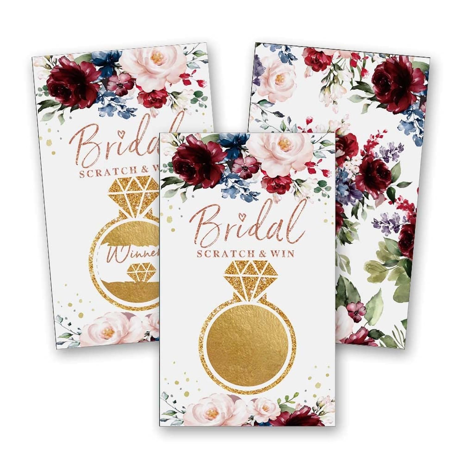 50 Pack Bridal Shower Scratch Off Game?Rose Wine Red Flowers Bridal Lottery Card, Country Wedding, Bridal Shower, Bridal Lottery Tickets, Wedding Shower Ideas (Diamond Ring Watercolor Plants)