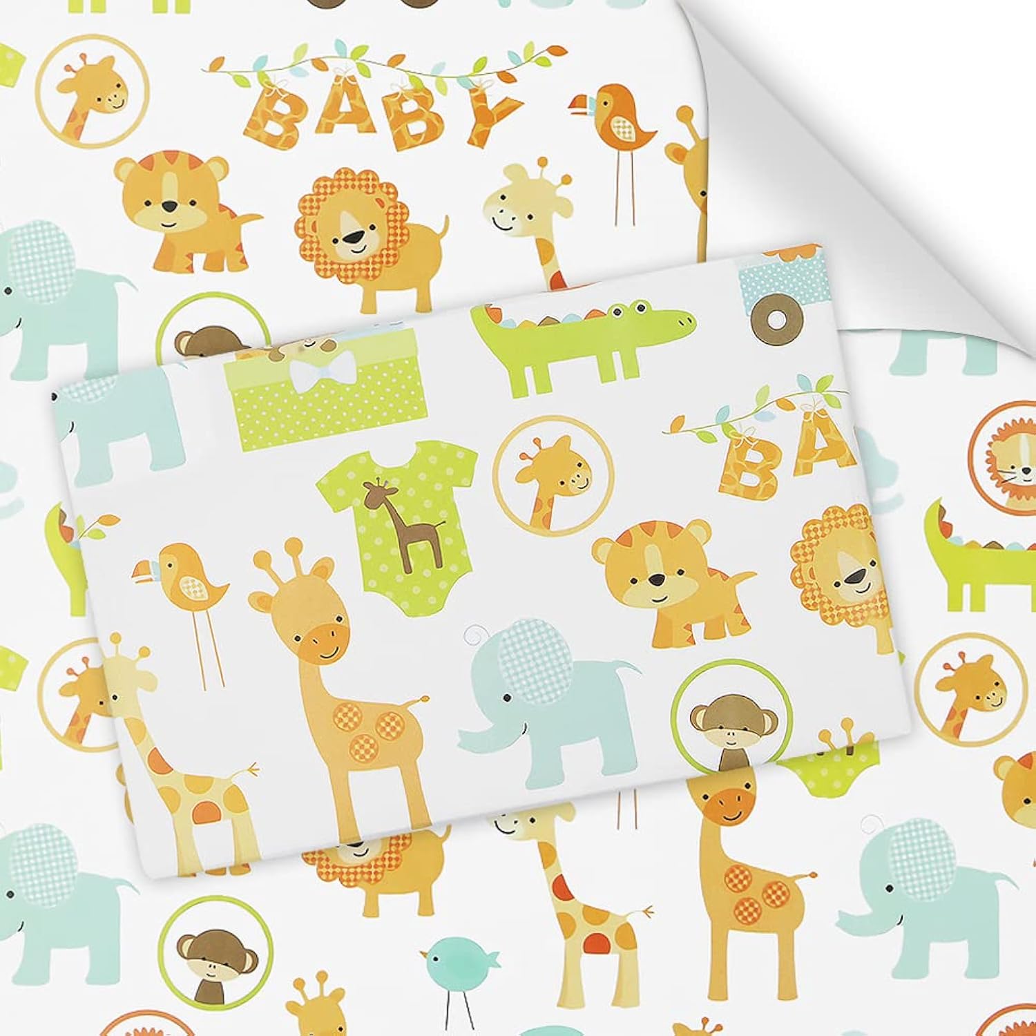 Gift Wrapping Paper For Baby Infant Boys Girls, Forest Animals Lion Giraffe Elephant Monkey Crocodile Wrapping Paper Sheet For Baby Shower Birthday Kindergarten Newborn Children Kid