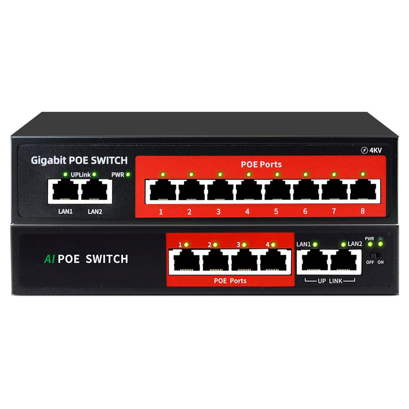 8 Port Gigabit Poe Switch + 4 Poe Port Switch, 8 Gigabit Port 100W+ 4 Port 52W