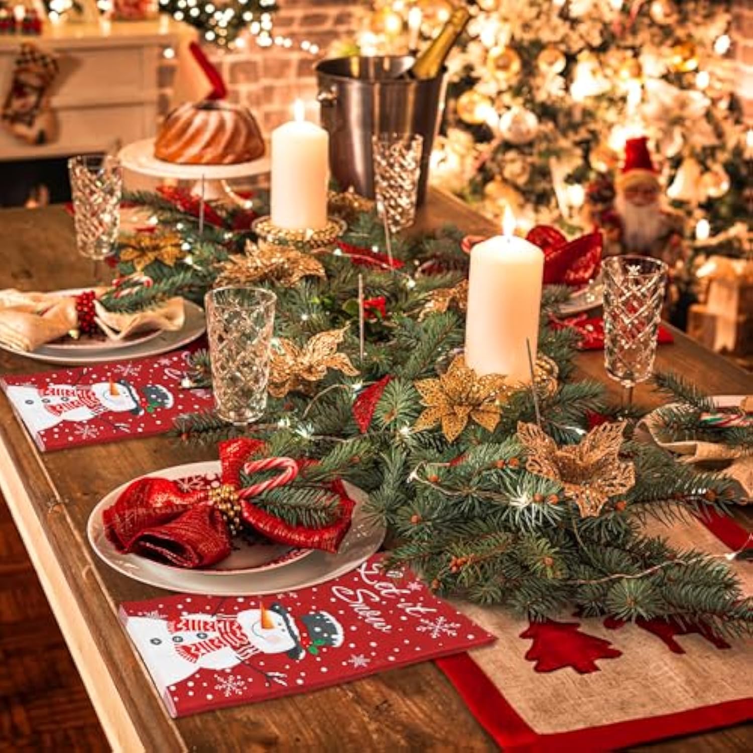 50 Pcs Christmas Snowman Guest Napkins - 3 Ply Winter Snowflake Let It Snow Paper Hand Towels, Merry Christmas Disposable Dinner Napkins For Home