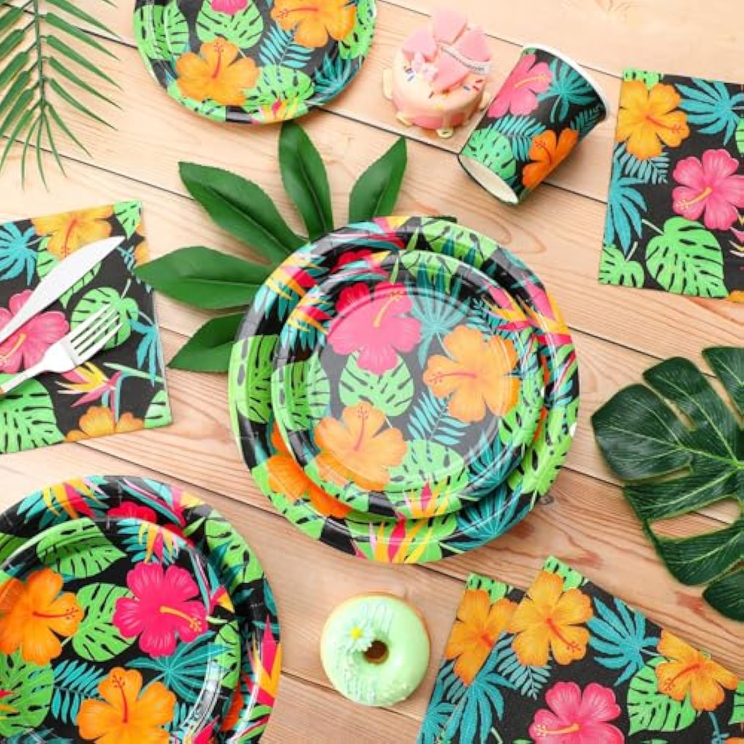 200 Pcs Tropical Nights Hawaiian Aloha Party Supplies Serve 50 Guests Luau Paper Plates Cups Napkins For Summer Beach Tableware Pool Party