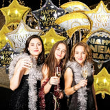 18-Inch Black & Gold Happy New Year Balloons Large Foil Decor for 2026 NYE