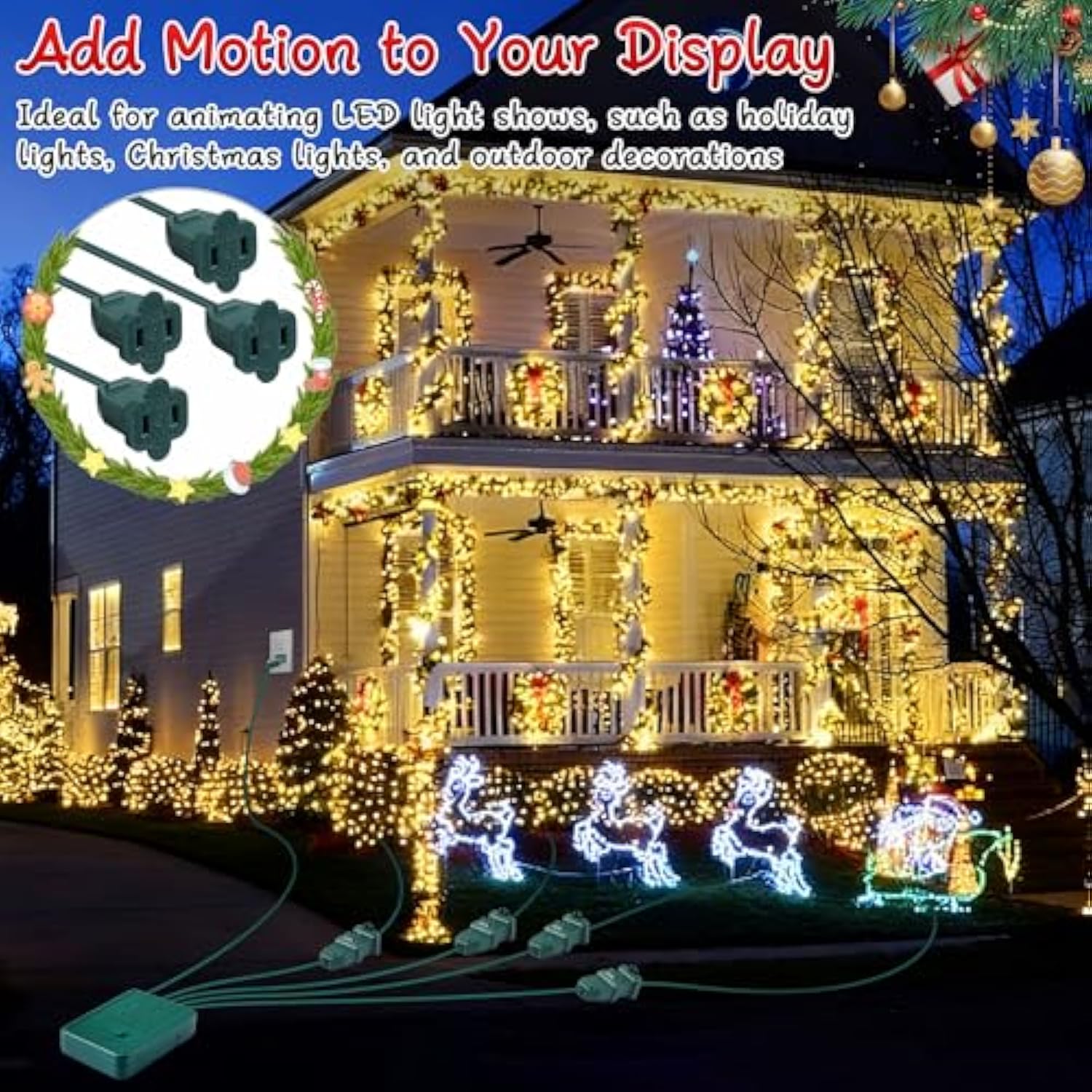 4 Channel Chase Christmas Light Controller, 1.25A 147W Per Channel, Ip44 Waterproof Christmas Light Flasher Plug With 8